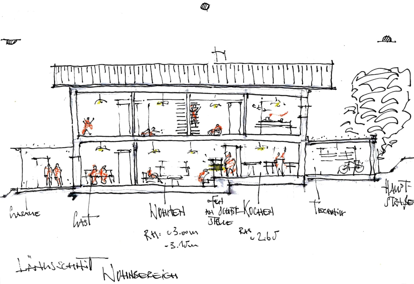 Zeichnung zur Raumaufteilung eines Einfamilienhauses