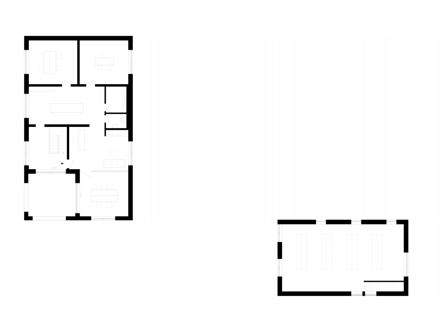 Grundriss des Erdgeschosses eines Firmengeländes mit zwei Gebäuden