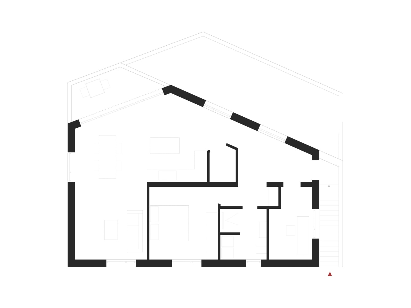 Grundriss des Obergeschosses eines Hauses