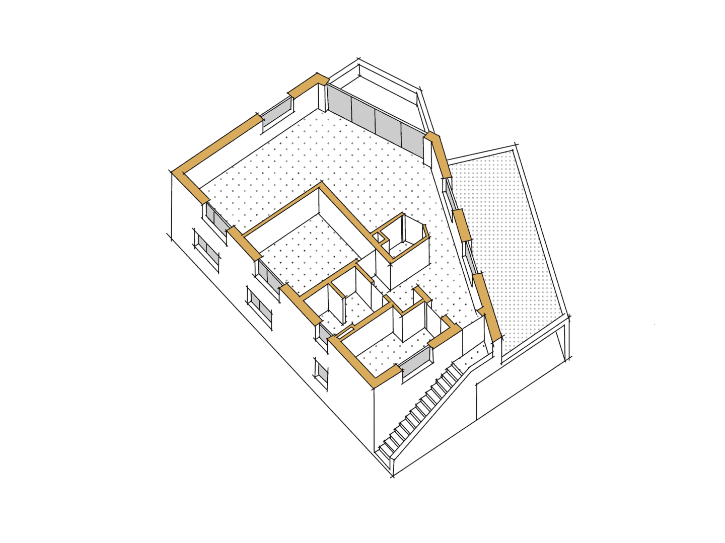 Visueller 3D Grundriss des Obergeschosses eines Hauses