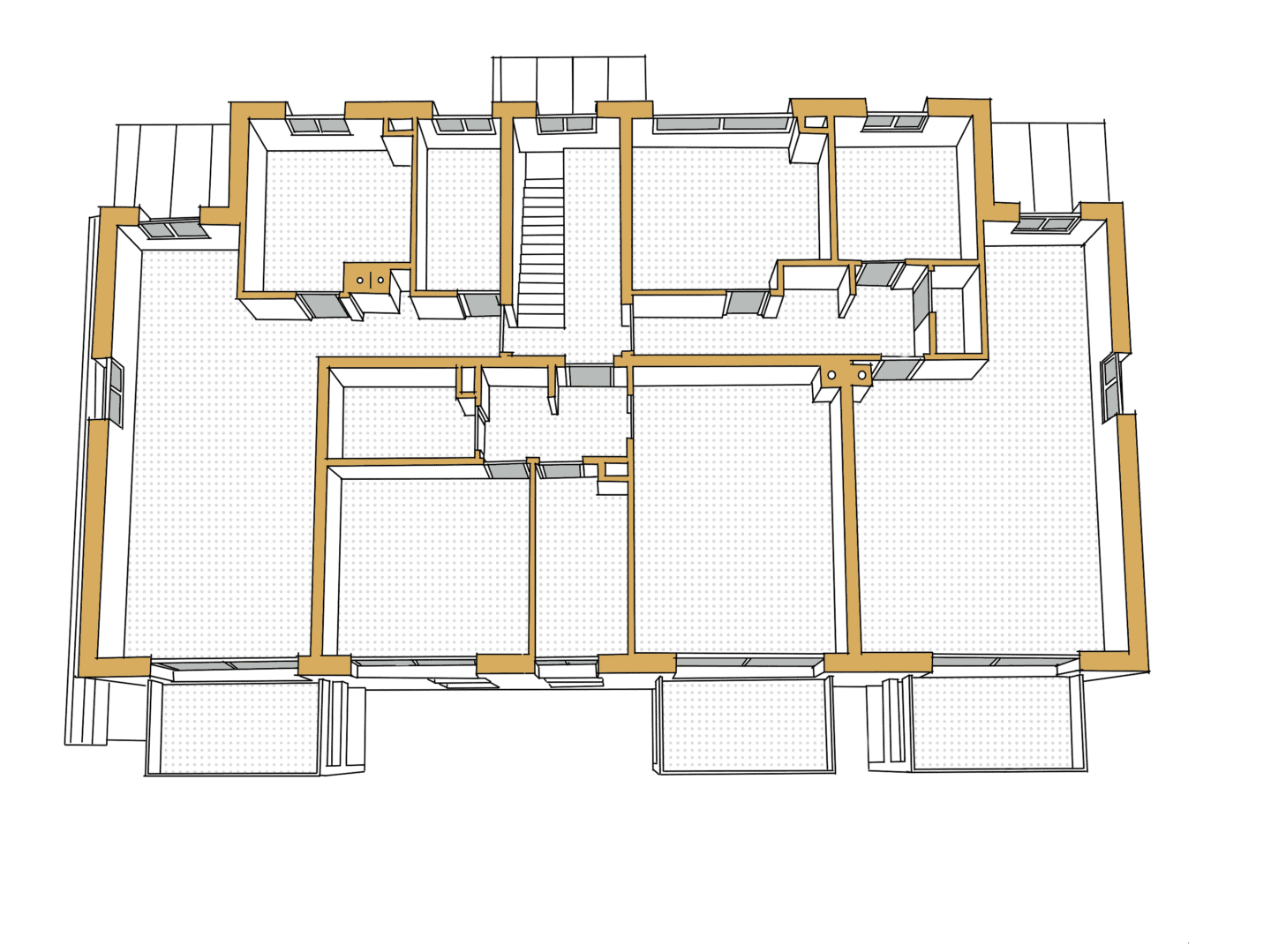 Grundriss eines Obergeschosses eines Mehrparteienhauses