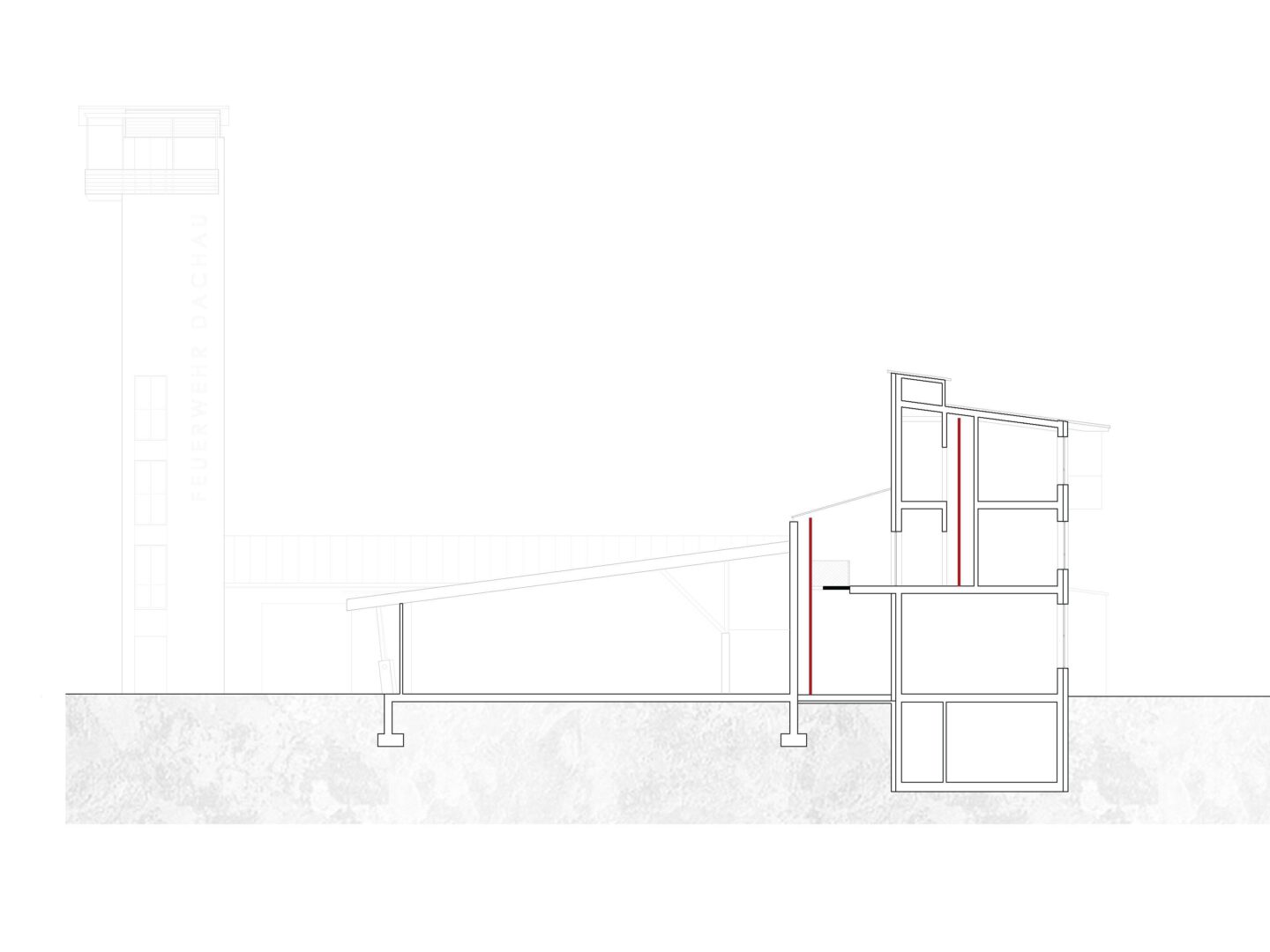 Schnitt durch das Gerätehaus der Freiwilligen Feuerwehr Dachau