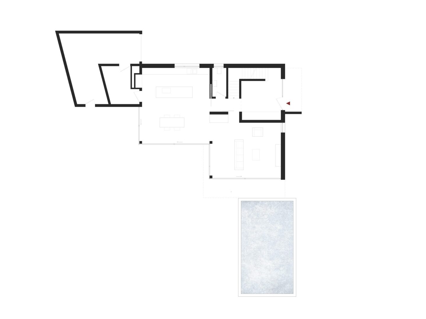 Grundriss des Erdgeschosses für ein Haus mit Pool