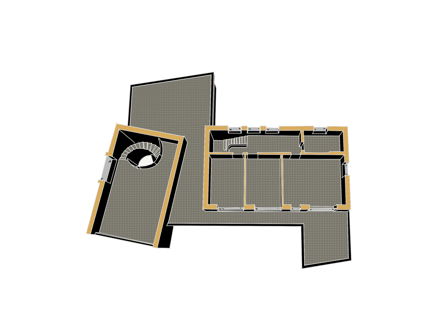 3D Schnitt durch ein Einfamilienhaus in zur Darstellung der Raumaufteilung