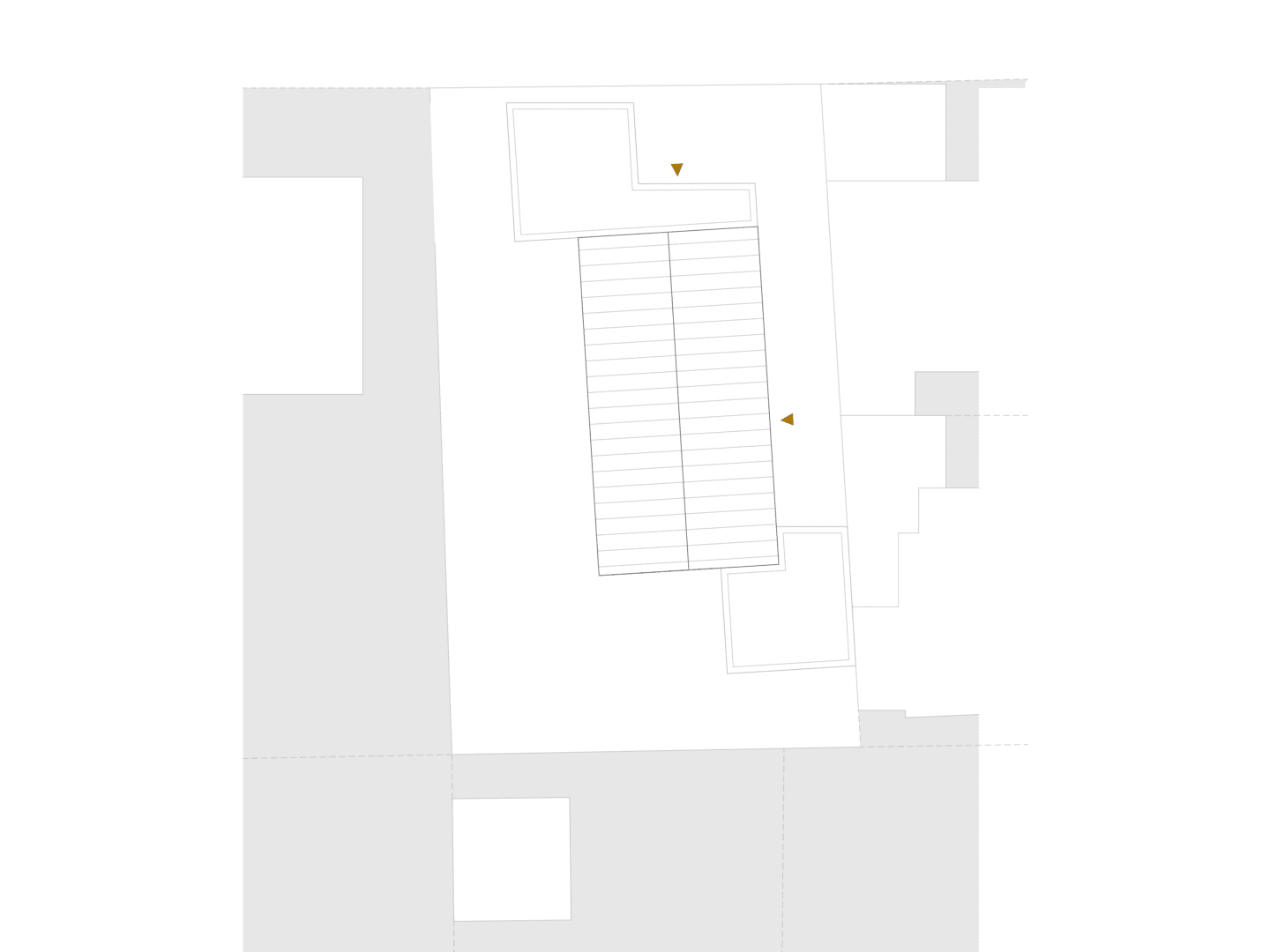Grafik der Dachaufsicht eines neu gebauten Doppelhauses mit Garagen