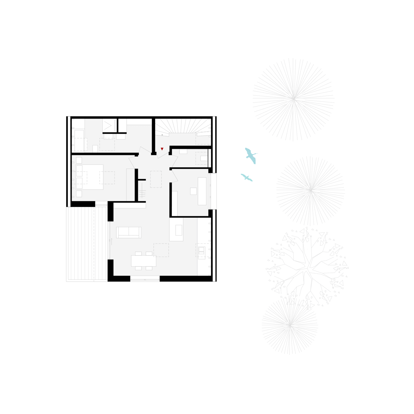 Grundriss des Dachgeschosses eines neu gebauten Doppelhauses