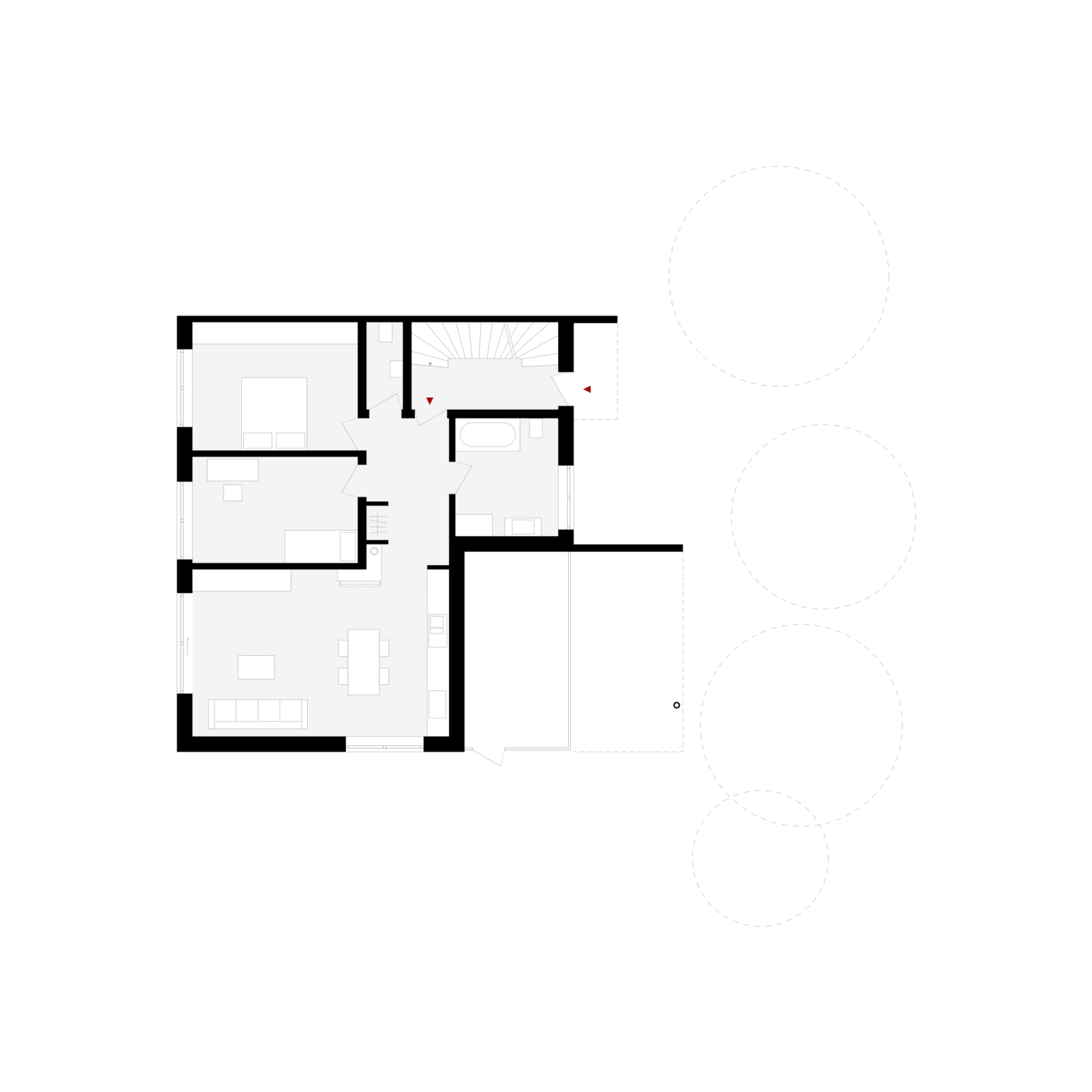 Grundriss des Erdgeschosses eines neu gebauten Doppelhauses